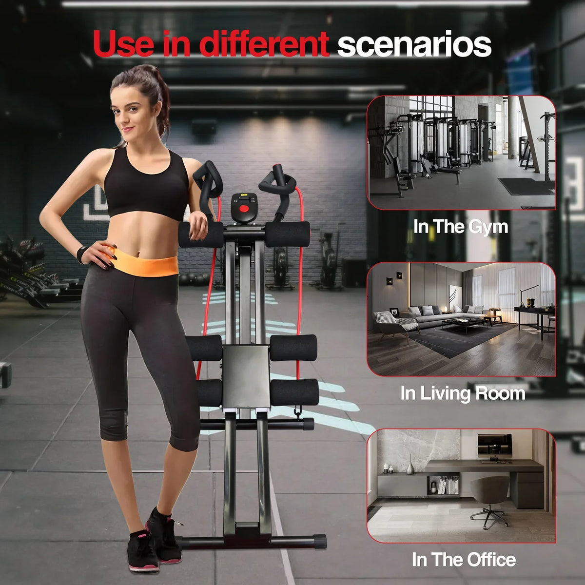 GIKPAL Foldable Ab Machine Ab Workout Equipment for Home Gym,Core & Abdominal Trainer Fitness Equipment Max 440lbs LCD Display